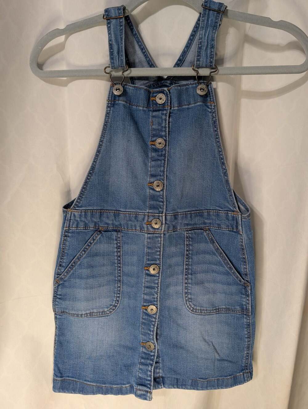OshKosh B'gosh Girls Blue Denim Button Front Skirt Overalls Dress Size 8